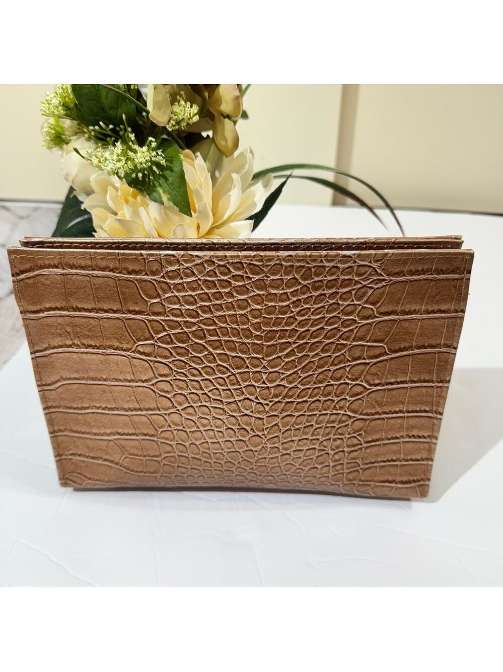 Crocodile Embossed Bronze Makeup/Toiletries Bag - Picture 2 of 5